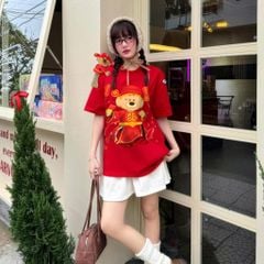 Áo thun FIDE JoyBear Thần Tài unisex form rộng nam nữ local brand cổ tròn oversize JoyBear - AT241 (Kèm Gấu)