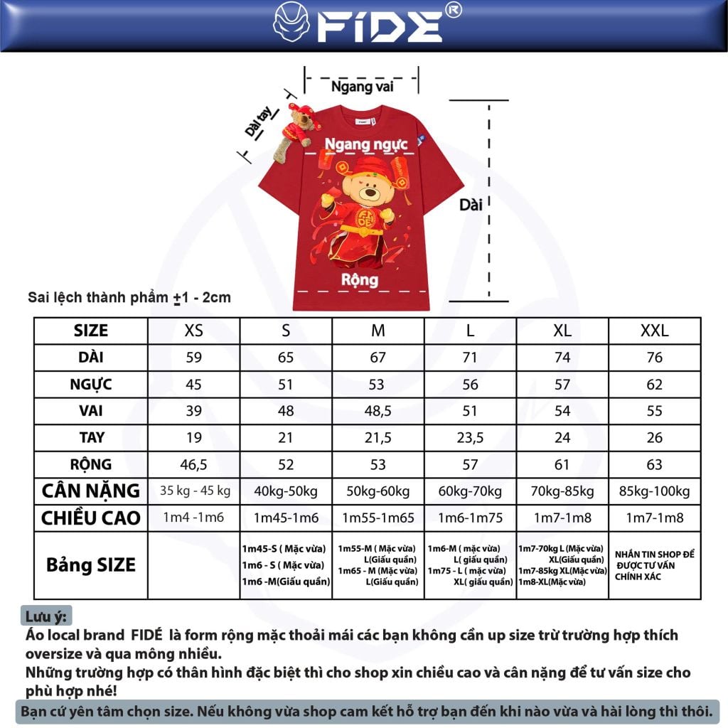 Áo thun FIDE JoyBear Thần Tài unisex form rộng nam nữ local brand cổ tròn oversize JoyBear - AT241 (Kèm Gấu)