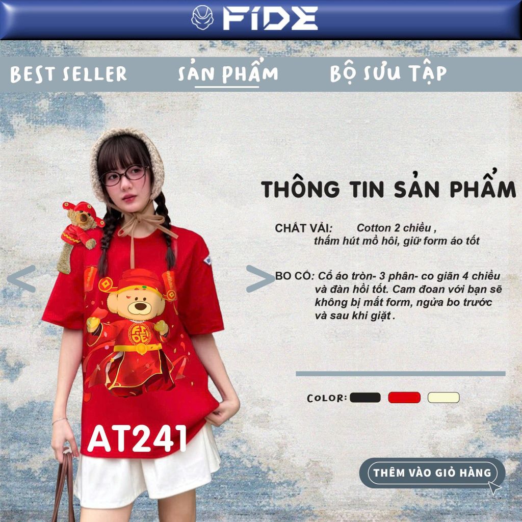 Áo thun FIDE JoyBear Thần Tài unisex form rộng nam nữ local brand cổ tròn oversize JoyBear - AT241 (Kèm Gấu)