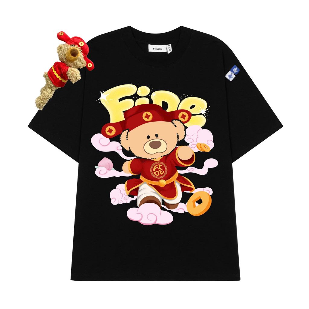 Áo thun FIDE JoyBear Thần Tài unisex form rộng nam nữ local brand cổ tròn oversize JoyBear - AT242 (Kèm Gấu)