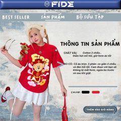 Áo thun FIDE JoyBear Thần Tài unisex form rộng nam nữ local brand cổ tròn oversize JoyBear - AT242 (Kèm Gấu)