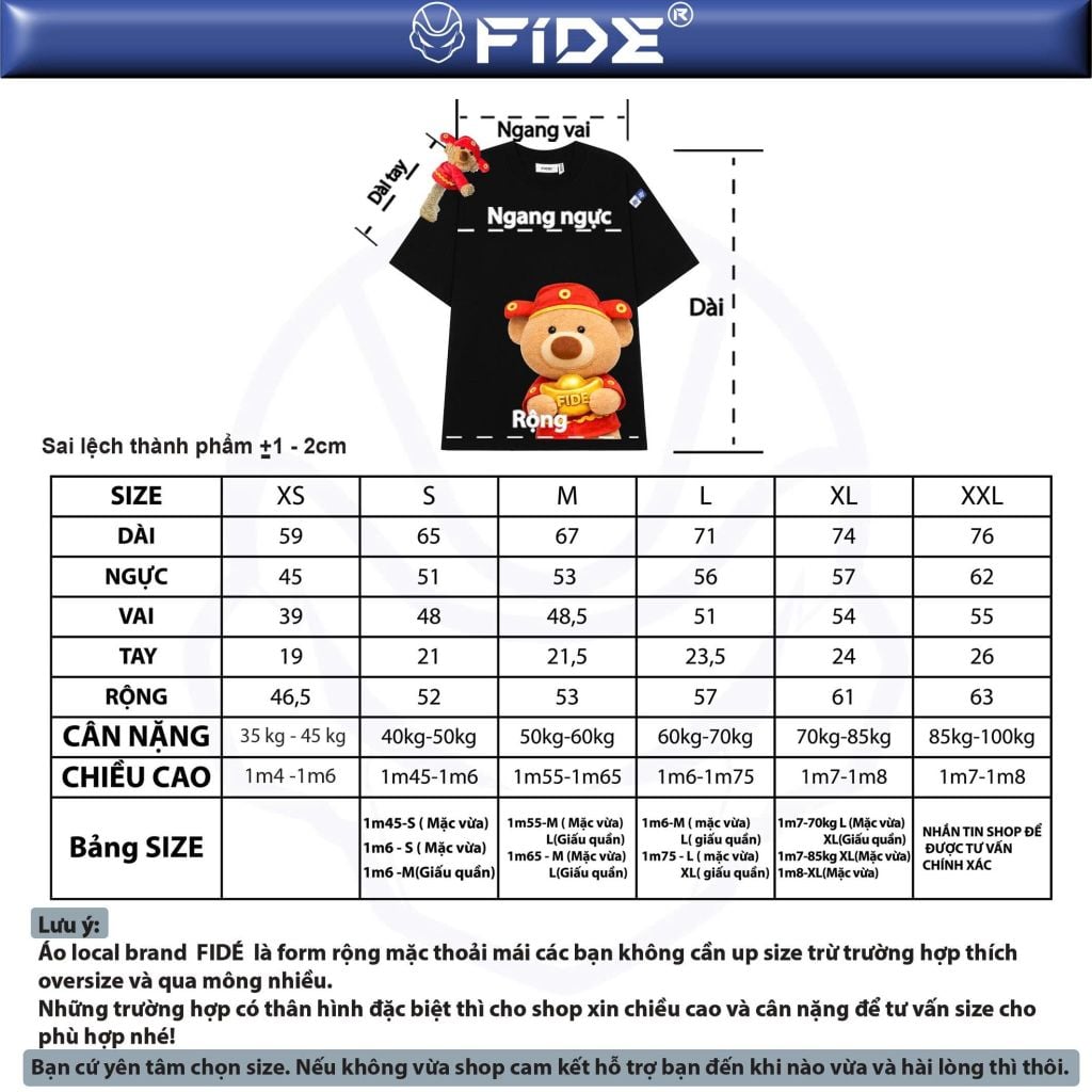 Áo thun FIDE JoyBear Thần Tài unisex form rộng nam nữ local brand cổ tròn oversize JoyBear - AT243 (Kèm Gấu)