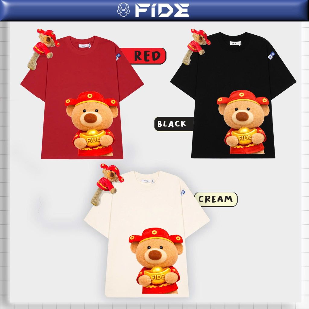 Áo thun FIDE JoyBear Thần Tài unisex form rộng nam nữ local brand cổ tròn oversize JoyBear - AT243 (Kèm Gấu)