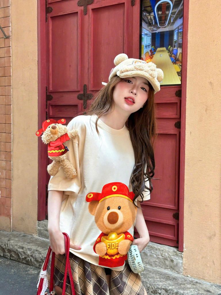 Áo thun FIDE JoyBear Thần Tài unisex form rộng nam nữ local brand cổ tròn oversize JoyBear - AT243 (Kèm Gấu)