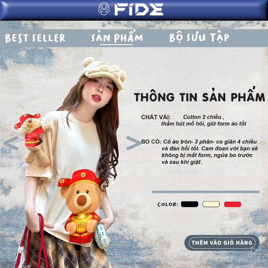 Áo thun FIDE JoyBear Thần Tài unisex form rộng nam nữ local brand cổ tròn oversize JoyBear - AT243 (Kèm Gấu)