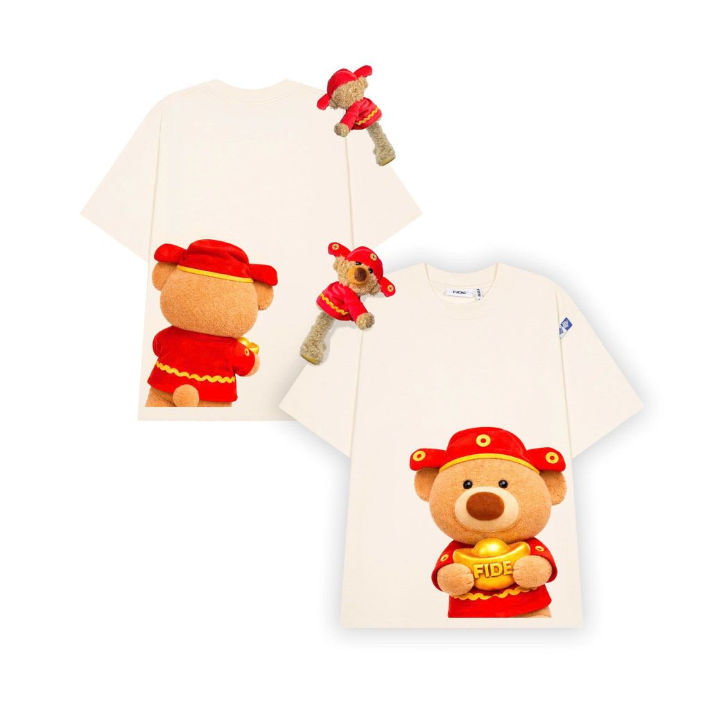 Áo thun FIDE JoyBear Thần Tài unisex form rộng nam nữ local brand cổ tròn oversize JoyBear - AT243 (Kèm Gấu)