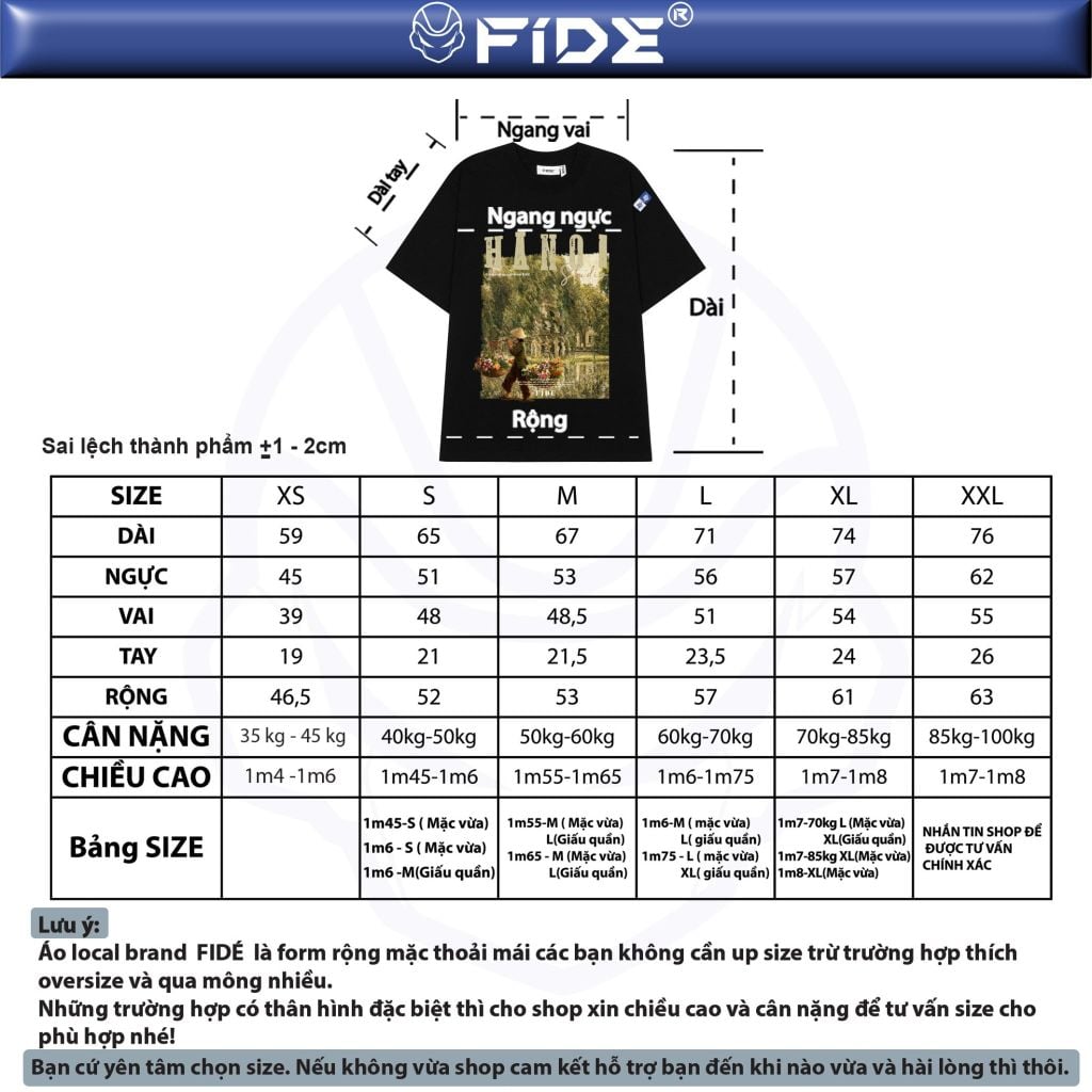 Áo thun địa danh HÀ NỘI FIDE phông unisex nam nữ form rộng ulzzang HÀ NỘI - AT250