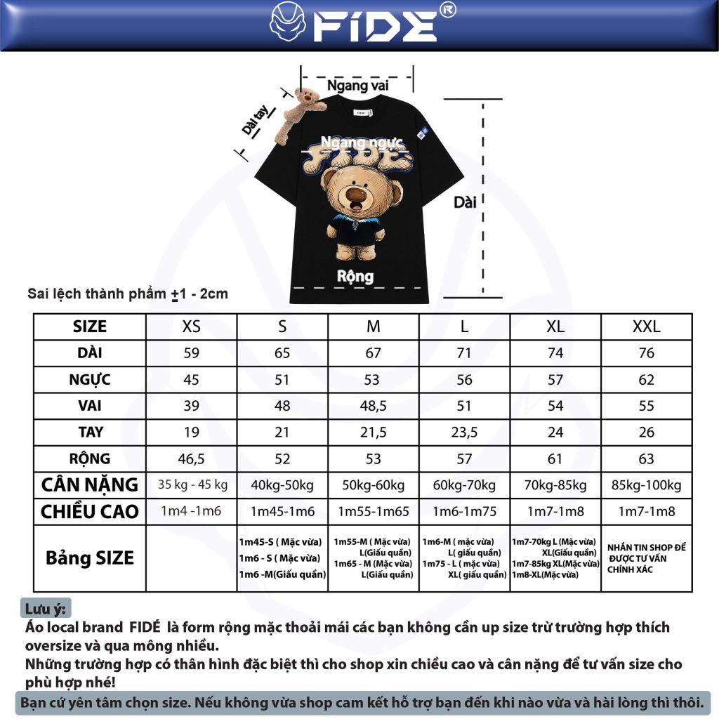 Áo thun FIDE TEEDY phông cotton unisex nam nữ form rộng cổ tròn áo đính gấu - AT254 (Kèm gấu)