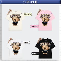 Áo thun FIDE TEEDY phông cotton unisex nam nữ form rộng cổ tròn áo đính gấu - AT254 (Kèm gấu)