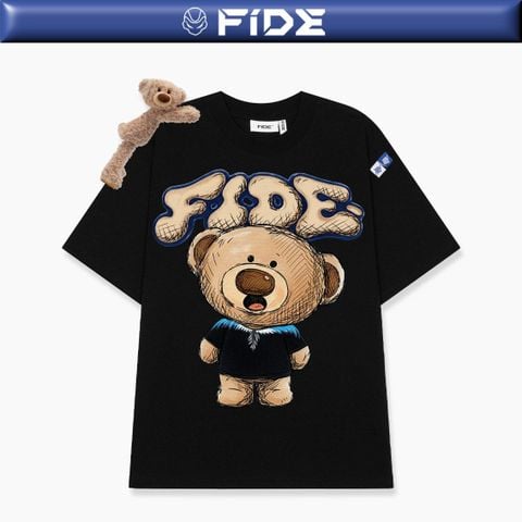 Áo thun FIDE TEEDY phông cotton unisex nam nữ form rộng cổ tròn áo đính gấu - AT254 (Kèm gấu)