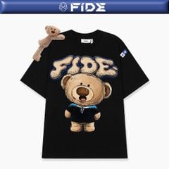 Áo thun FIDE TEEDY phông cotton unisex nam nữ form rộng cổ tròn áo đính gấu - AT254 (Kèm gấu)