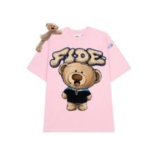 Áo thun FIDE TEEDY phông cotton unisex nam nữ form rộng cổ tròn áo đính gấu - AT254 (Kèm gấu)