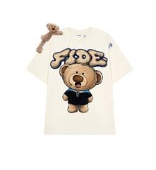 Áo thun FIDE TEEDY phông cotton unisex nam nữ form rộng cổ tròn áo đính gấu - AT254 (Kèm gấu)