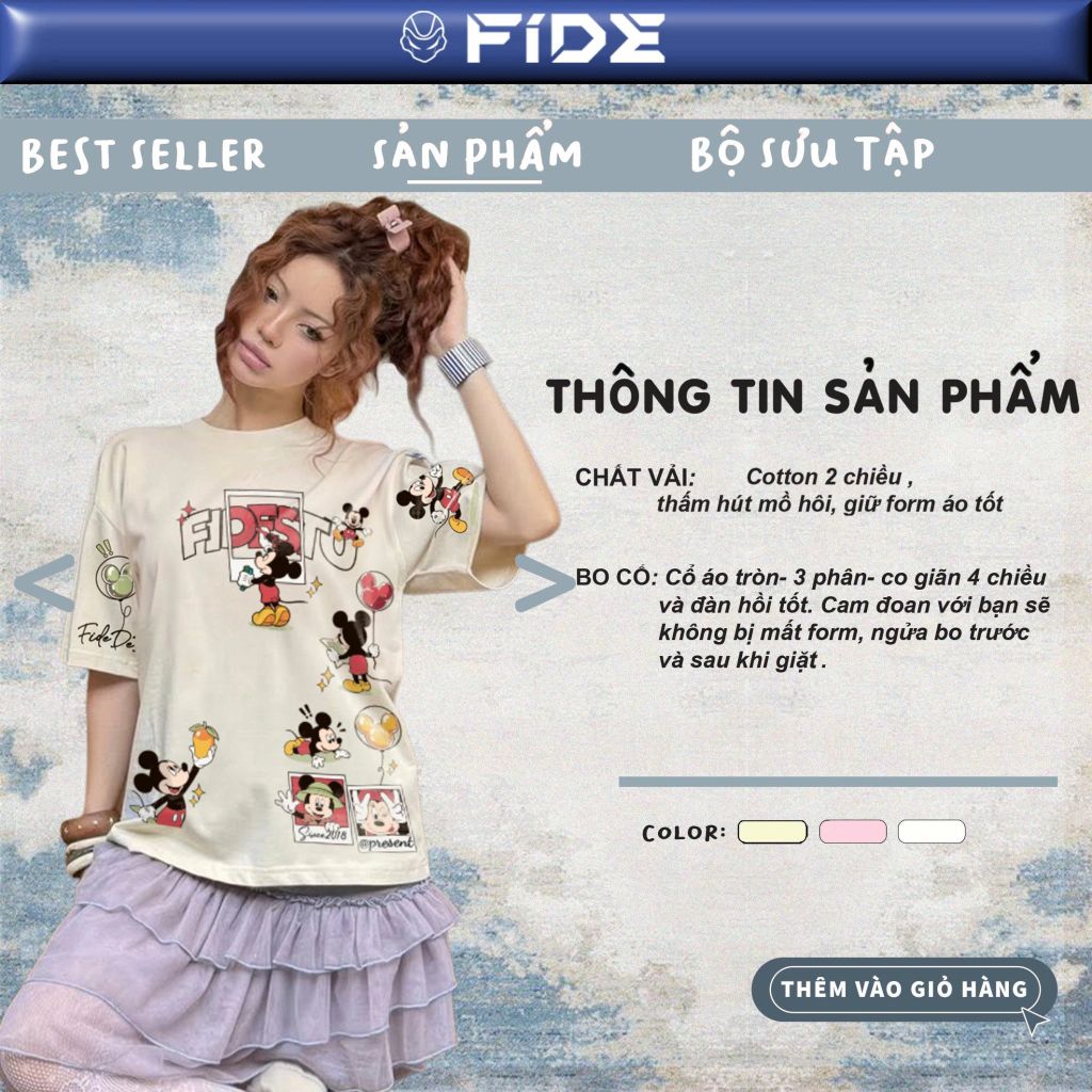 Áo thun FIDE Mickey phông unisex form rộng local brand nam nữ cổ tròn oversize - AT294