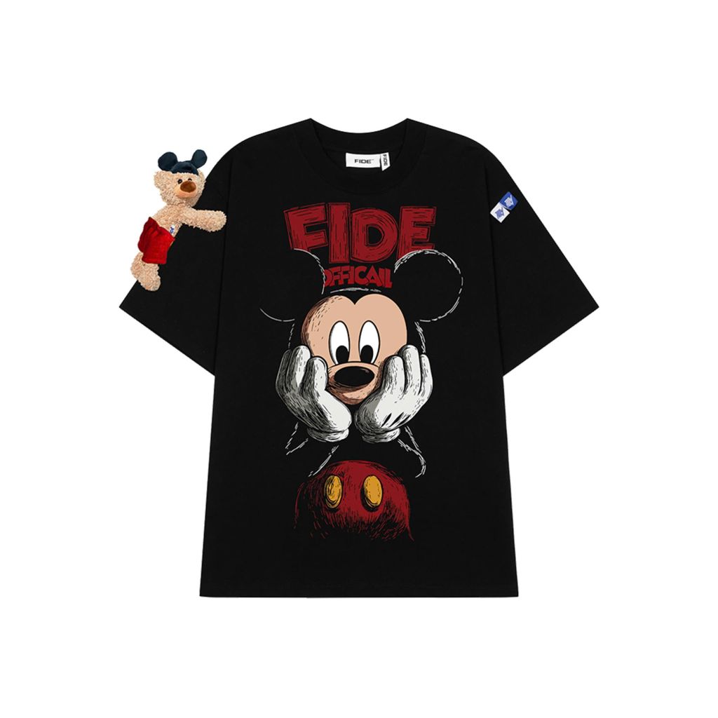 Áo thun FIDE Mickey phông unisex form rộng local brand nam nữ cổ tròn oversize - AT296 (Kèm gấu)