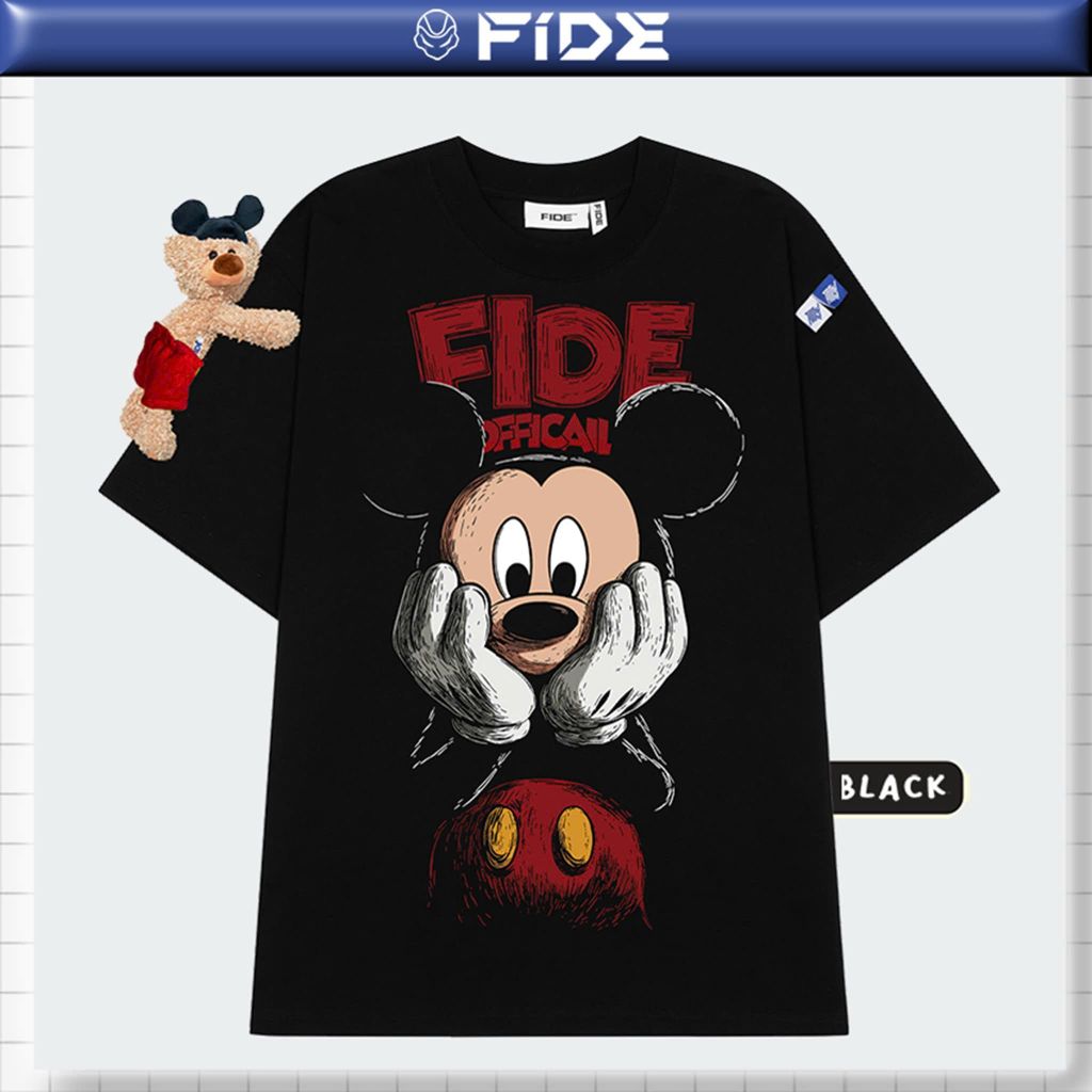 Áo thun FIDE Mickey phông unisex form rộng local brand nam nữ cổ tròn oversize - AT296 (Kèm gấu)