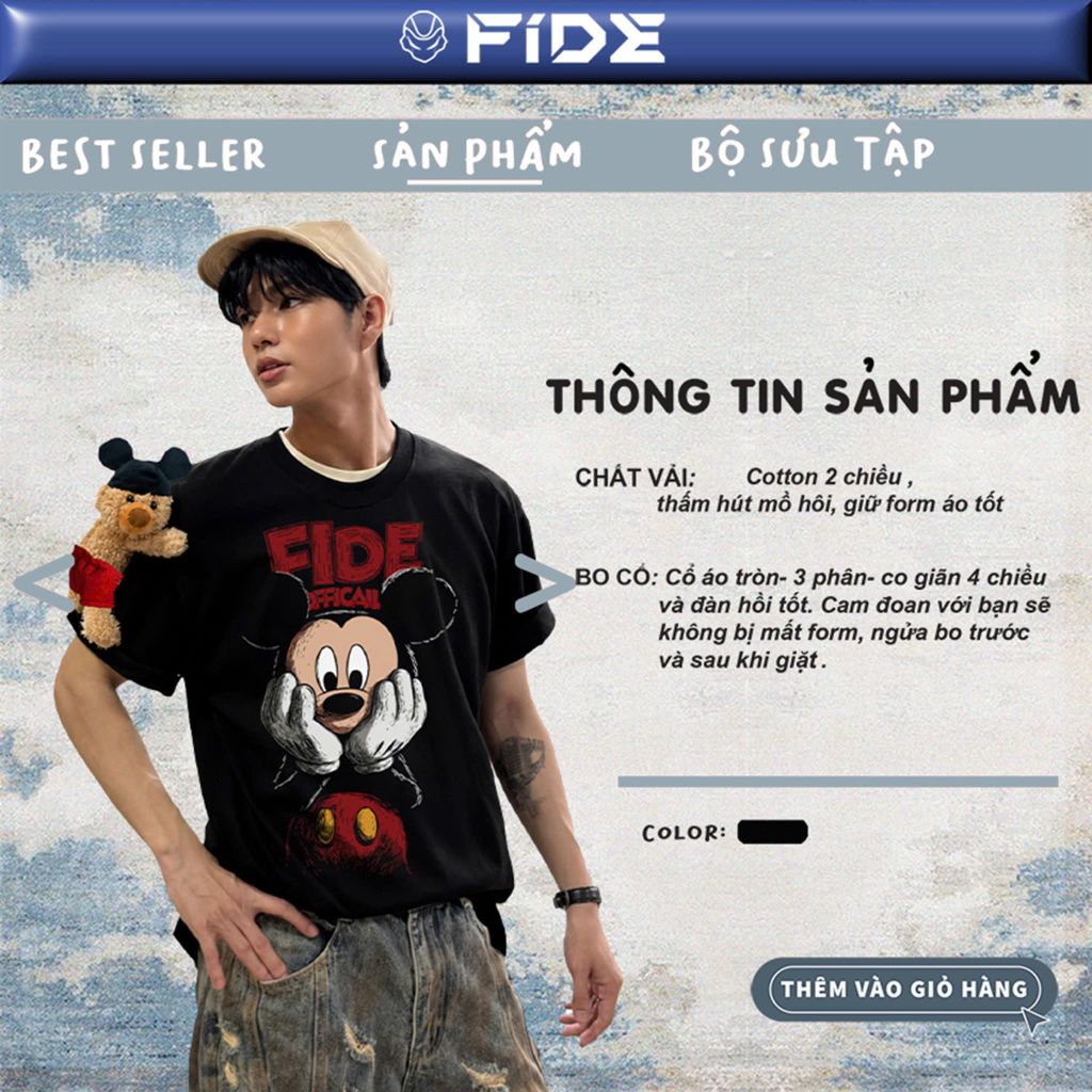 Áo thun FIDE Mickey phông unisex form rộng local brand nam nữ cổ tròn oversize - AT296 (Kèm gấu)