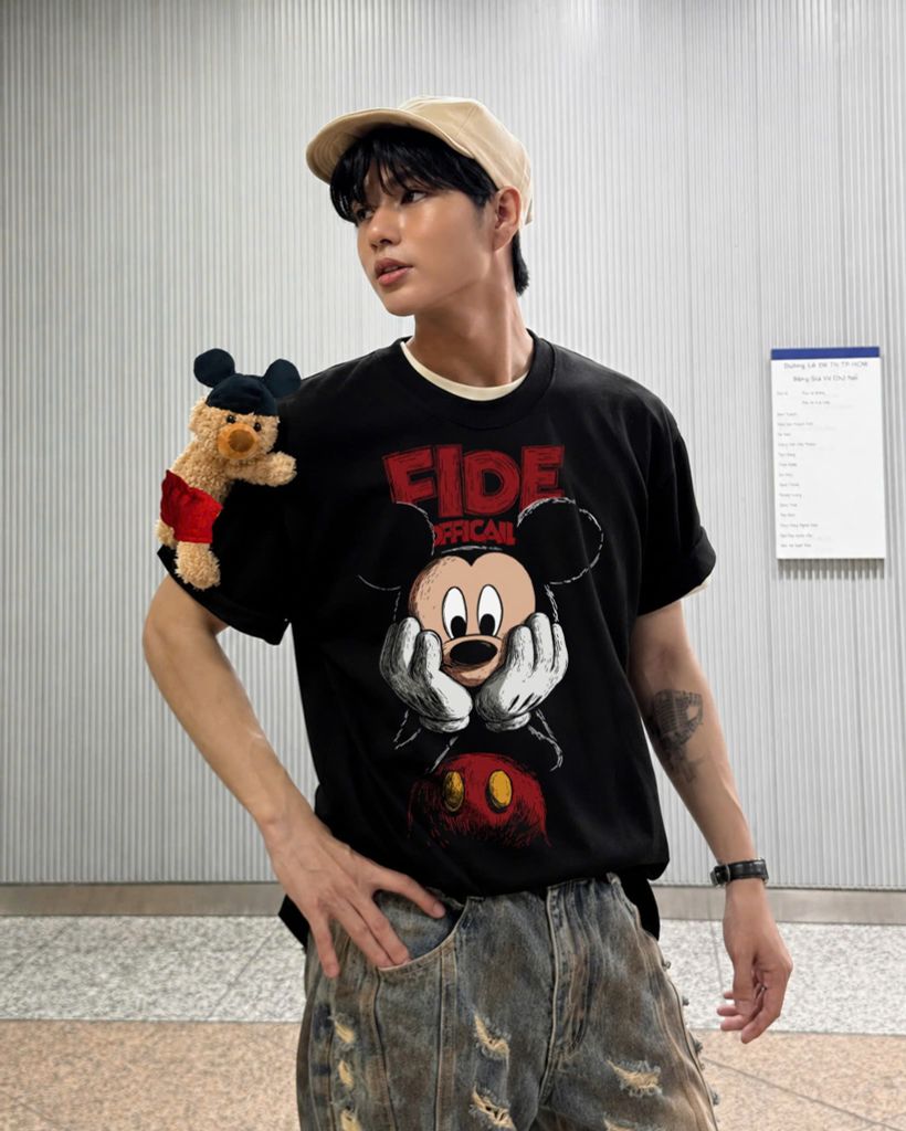 Áo thun FIDE Mickey phông unisex form rộng local brand nam nữ cổ tròn oversize - AT296 (Kèm gấu)
