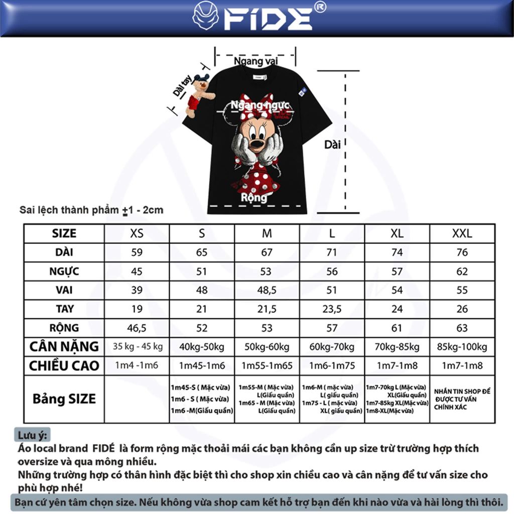 Áo thun FIDE Mickey phông unisex form rộng local brand nam nữ cổ tròn oversize - AT295 (Kèm gấu)