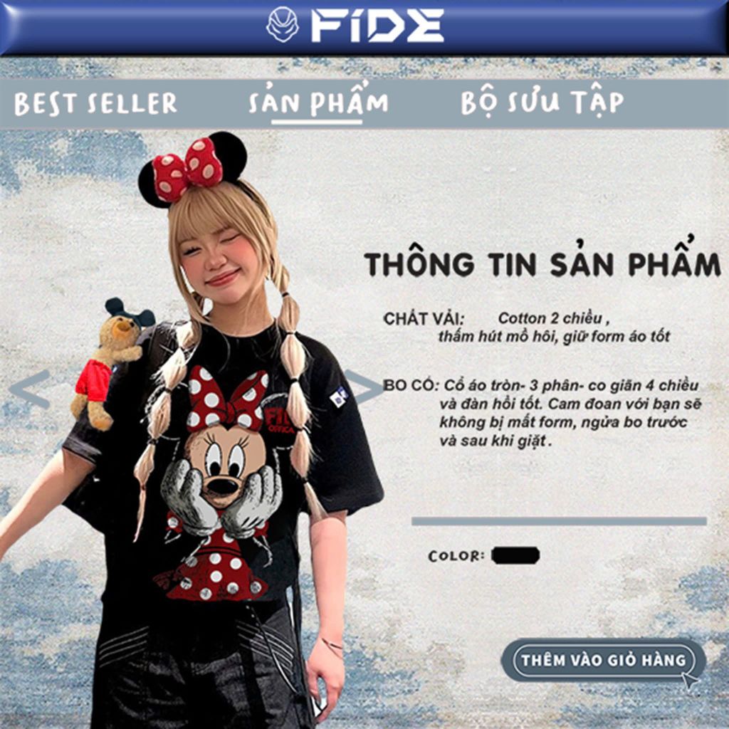 Áo thun FIDE Mickey phông unisex form rộng local brand nam nữ cổ tròn oversize - AT295 (Kèm gấu)