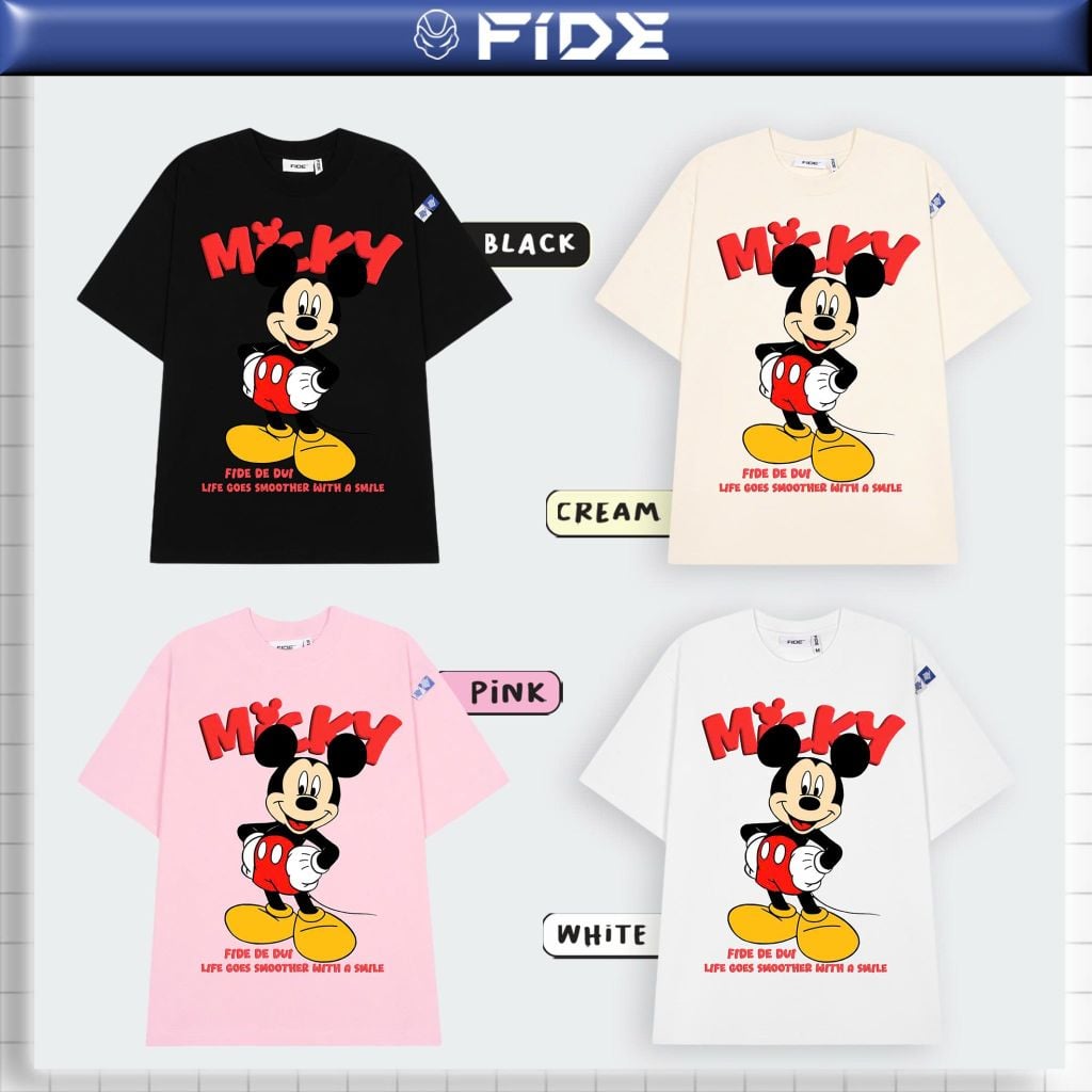 Áo thun FIDE Mickey phông unisex form rộng local brand nam nữ cổ tròn oversize - AT297