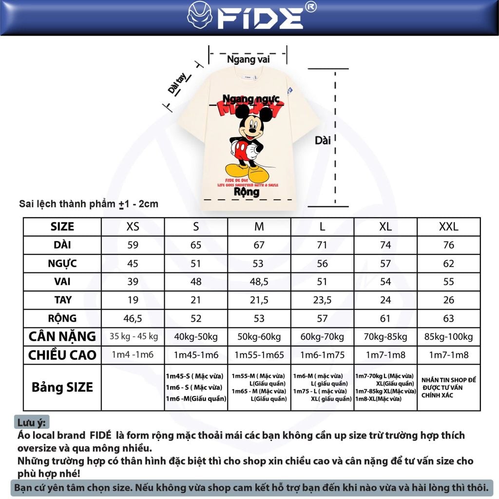 Áo thun FIDE Mickey phông unisex form rộng local brand nam nữ cổ tròn oversize - AT297