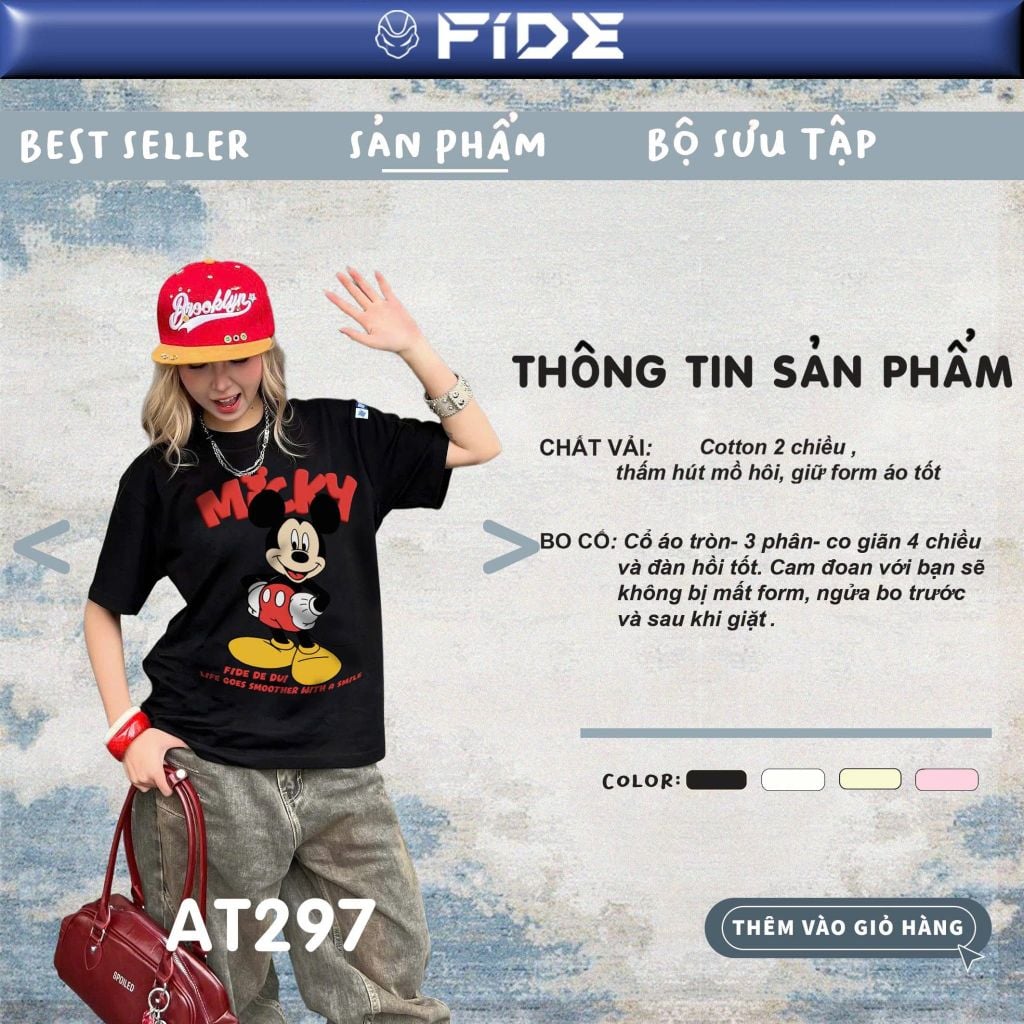 Áo thun FIDE Mickey phông unisex form rộng local brand nam nữ cổ tròn oversize - AT297