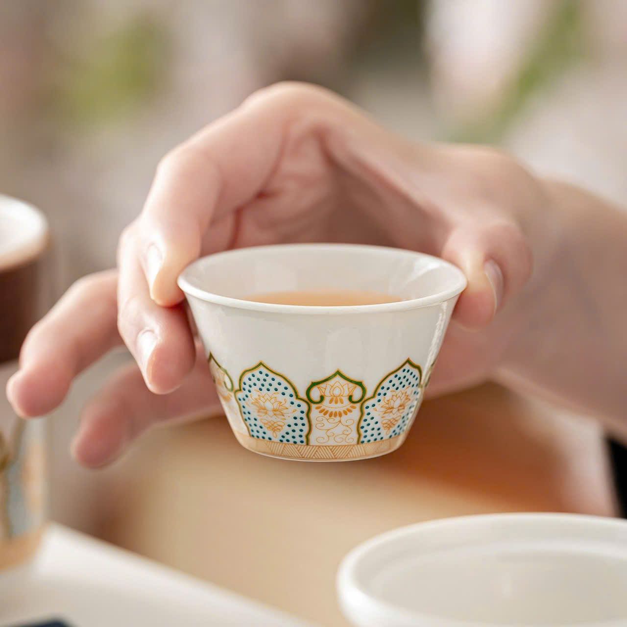  Set Bộ 3 Ly Pha Trà Hoa Văn Độc Đáo 