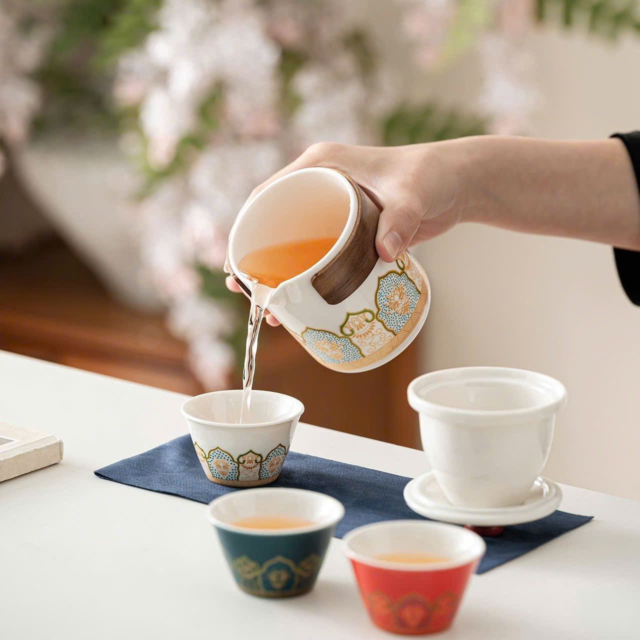  Set Bộ 3 Ly Pha Trà Hoa Văn Độc Đáo 