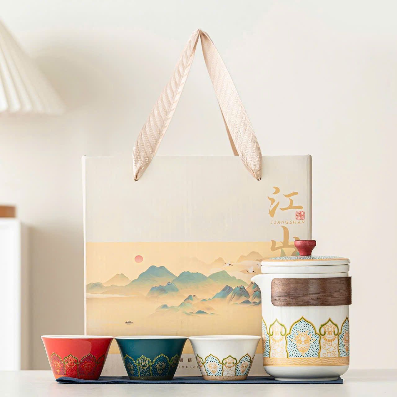  Set Bộ 3 Ly Pha Trà Hoa Văn Độc Đáo 