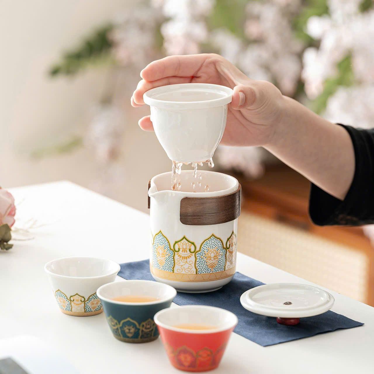  Set Bộ 3 Ly Pha Trà Hoa Văn Độc Đáo 