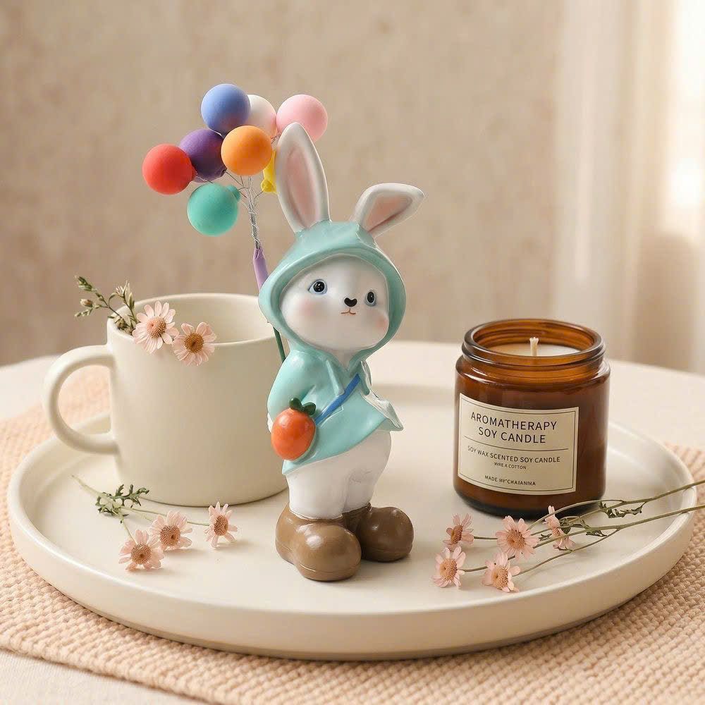  Tượng Chú Thỏ Dễ Thương Cầm Bóng Bay 