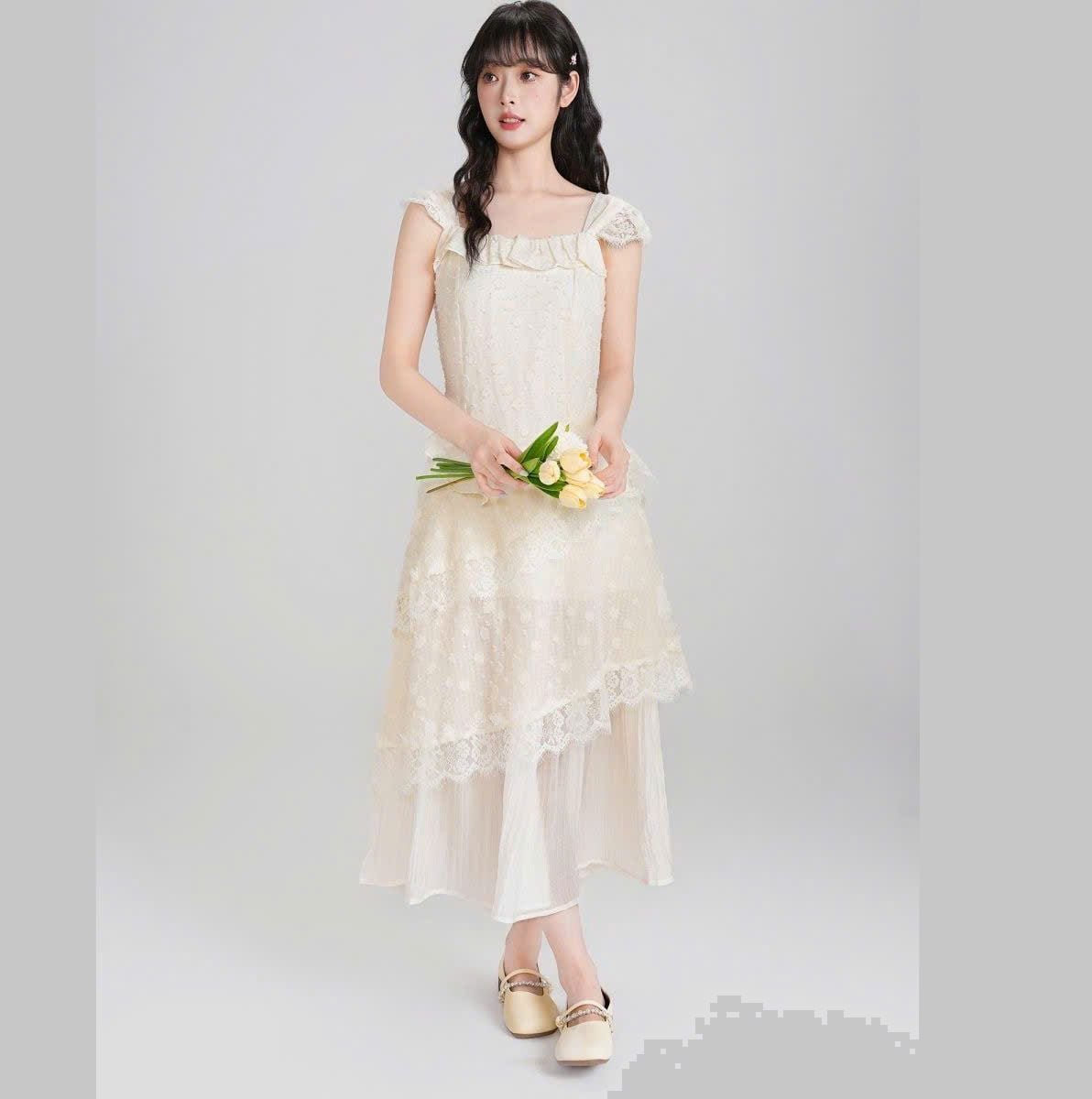  Đầm Nữ Ren Thêu Không Tay 