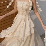  Đầm Corset Voan Hoa Xòe Dài 