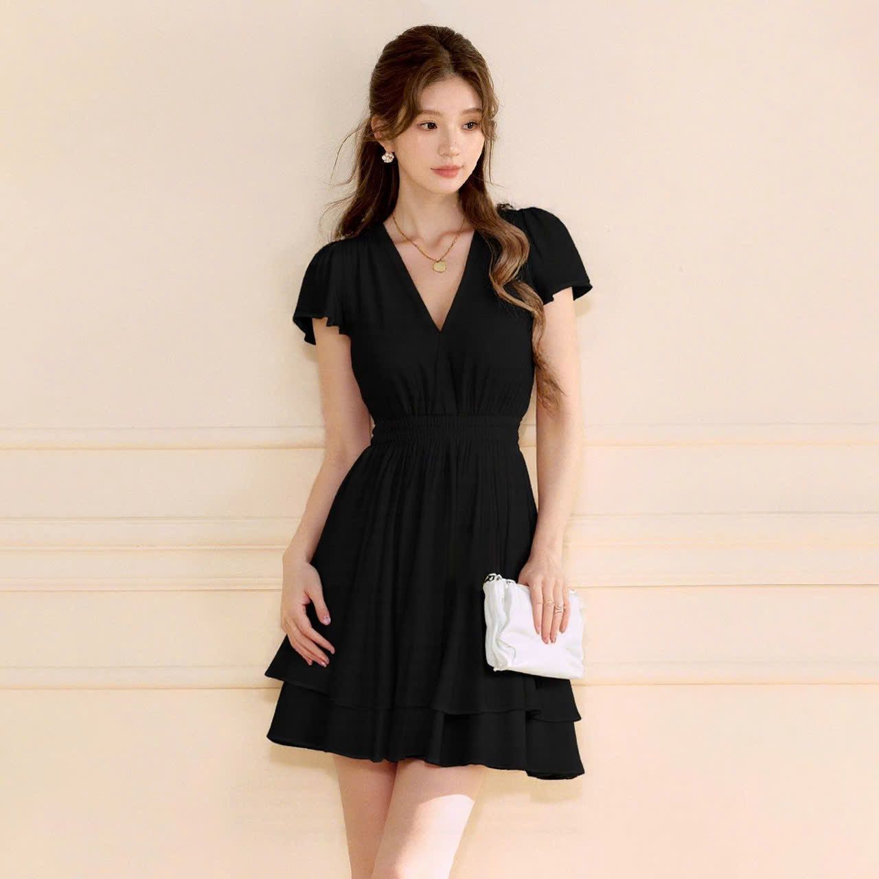  Đầm Ngắn Xếp Ly Eo Thắt Nơ 