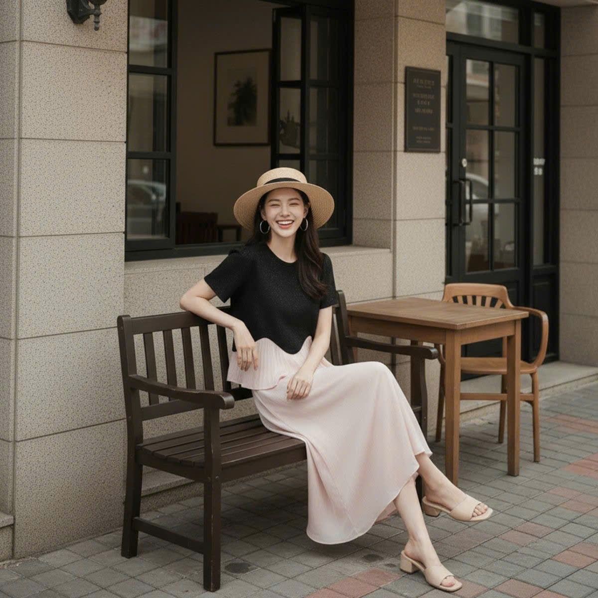  Set Áo + Chân Váy Dài Xếp Ly 