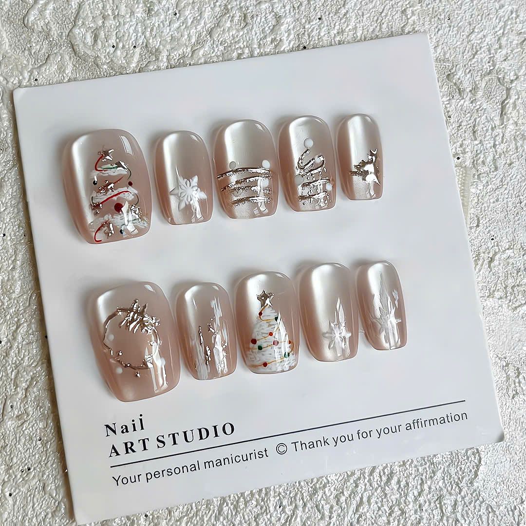  Móng Giả Noel Vuông Đơn Giản 