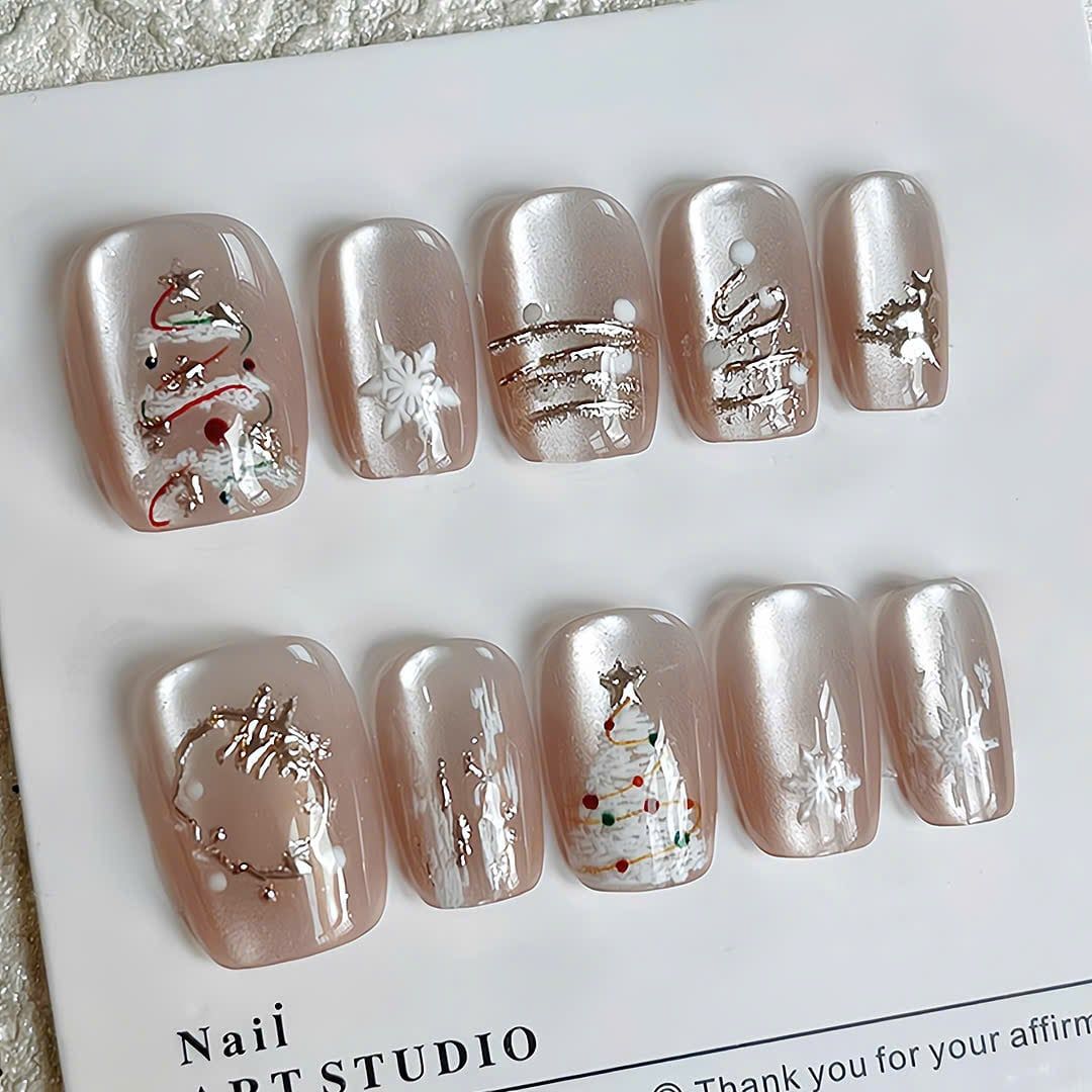  Móng Giả Noel Vuông Đơn Giản 