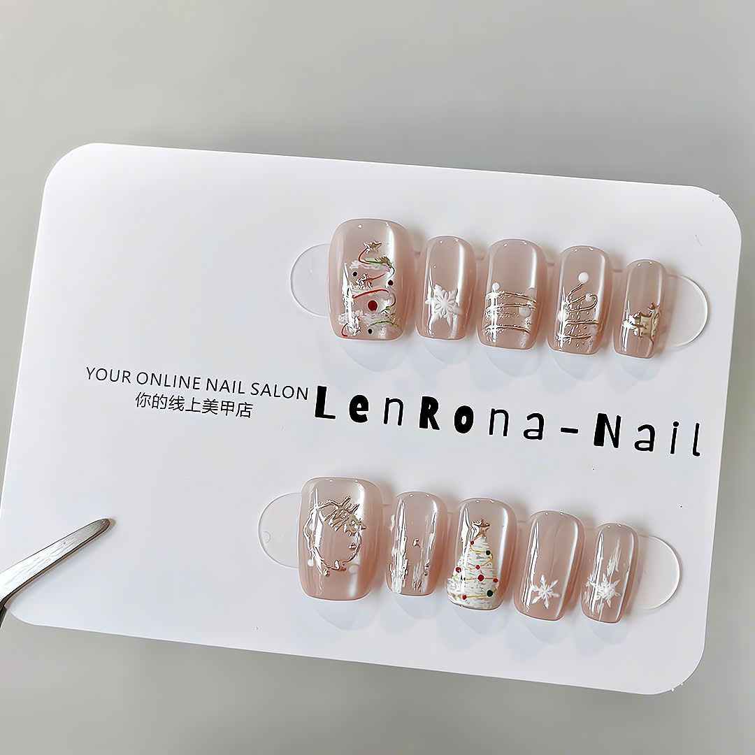  Móng Giả Noel Vuông Đơn Giản 