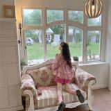  Set Đồ Hồng Dâu Áo Hai Dây Phối Tay Bồng Ren 