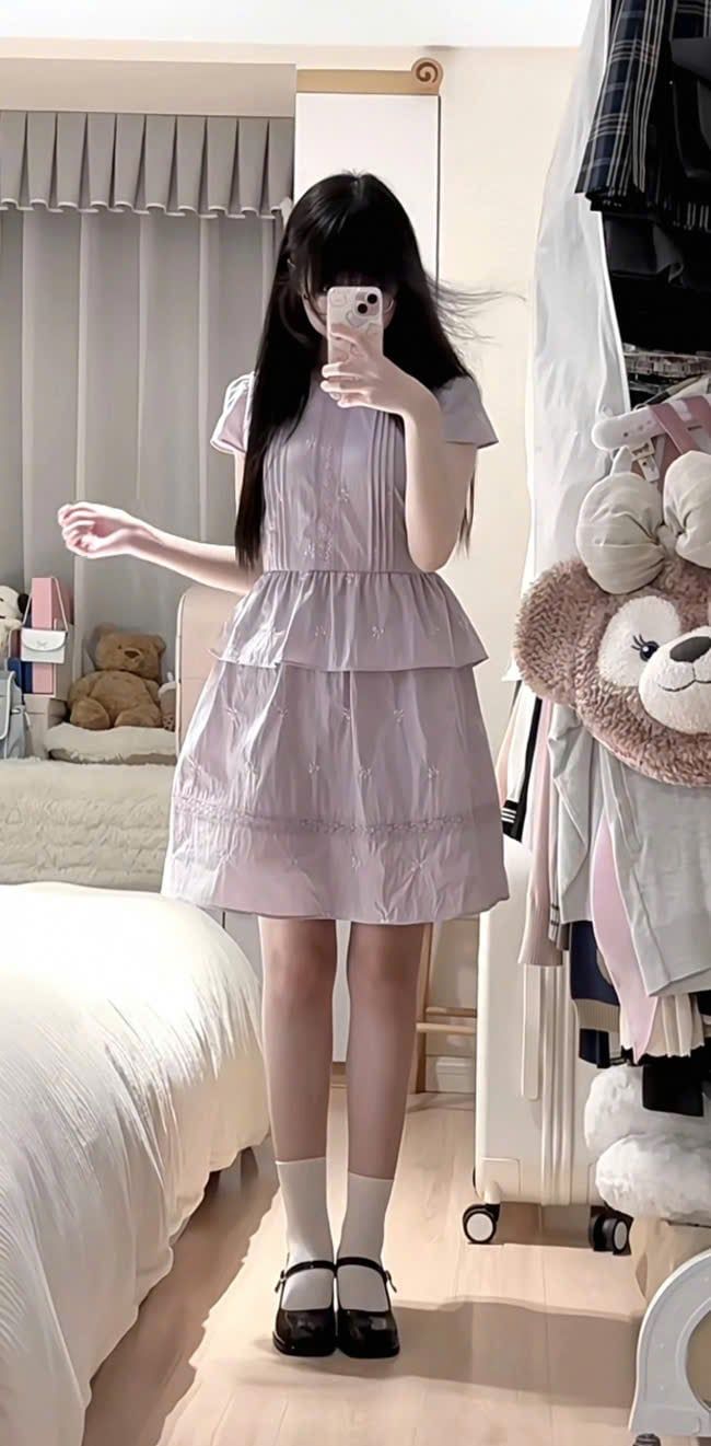  Váy Đầm Tím Nhạt Kiểu Hàn Quốc 