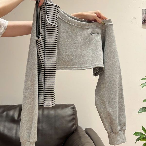  Áo hoodie Dài Tay Dài Lệch Vai 