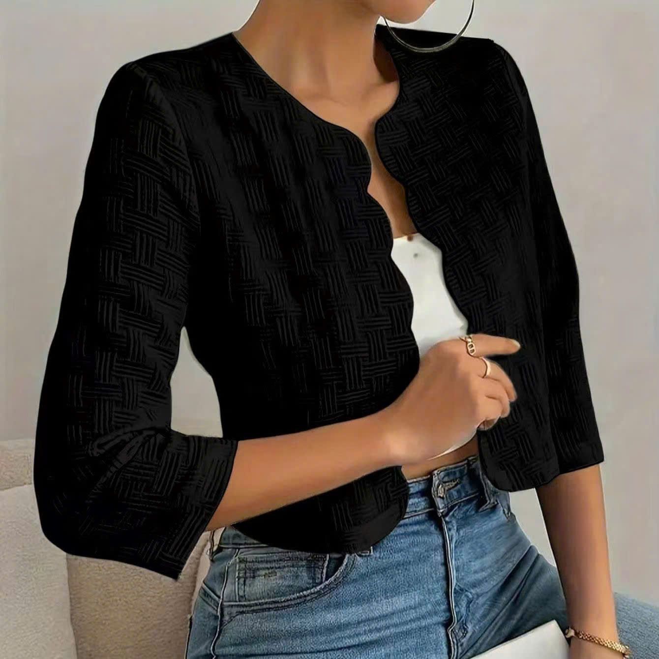  Áo Khoác Nữ Thắt Eo Viền Sóng 