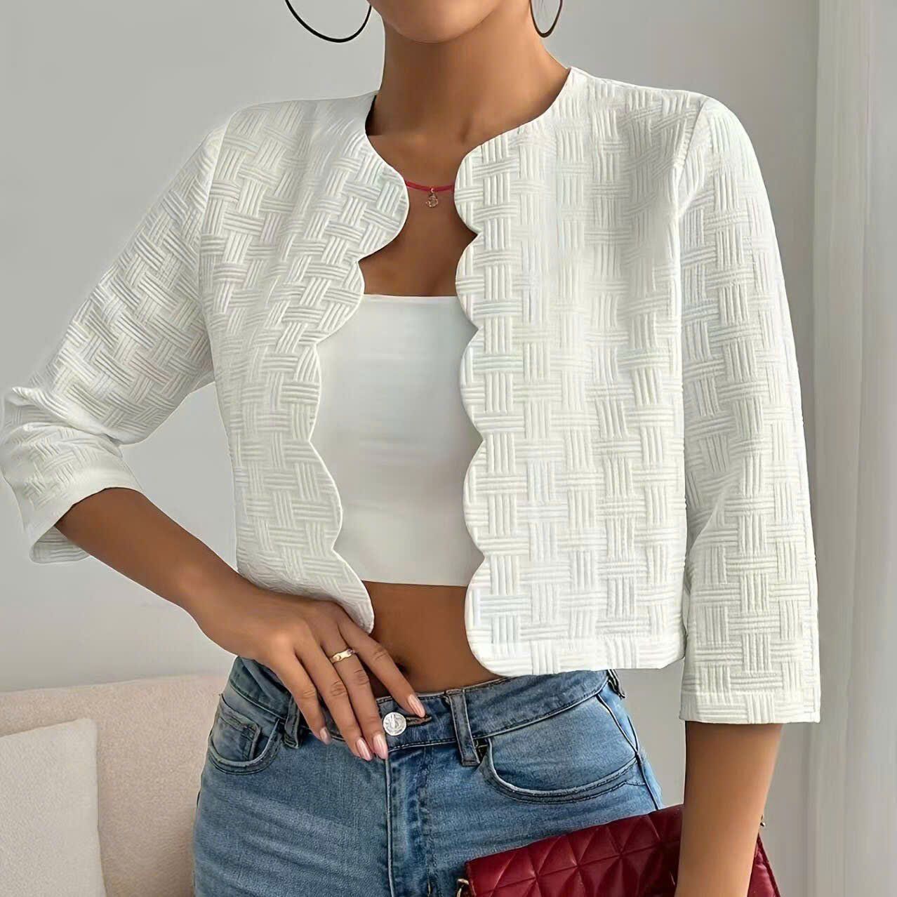  Áo Khoác Nữ Thắt Eo Viền Sóng 