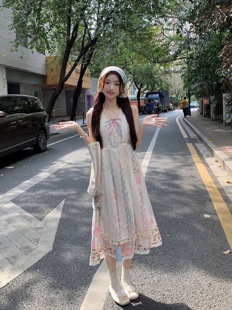  Váy Dài Hai Dây Hoa Bèo Nhún Tôn Dáng 