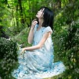  Đầm Vải Ren Thêu Màu Xanh Kết Hoa 