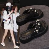  Dép Quai Ngang Đế Dày Đính Ngọc Trai 