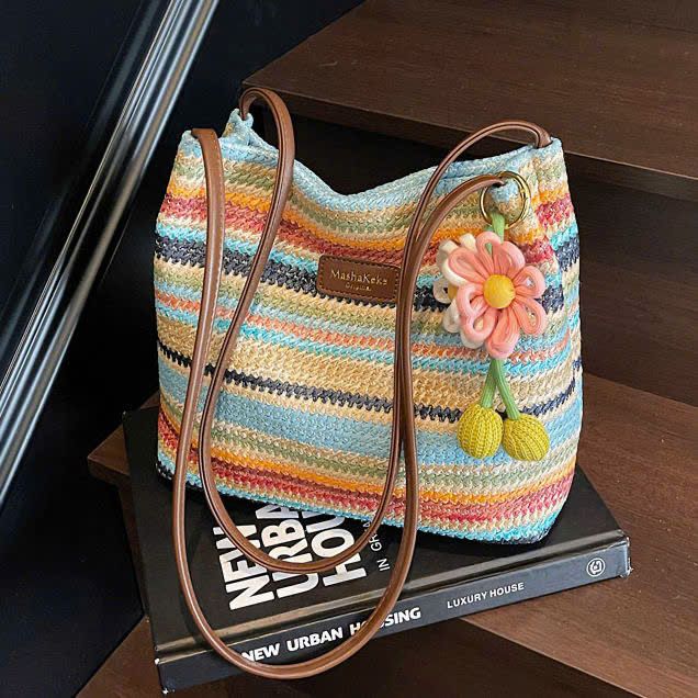  Túi Đeo Vai Dệt Sọc Cầu Vồng 