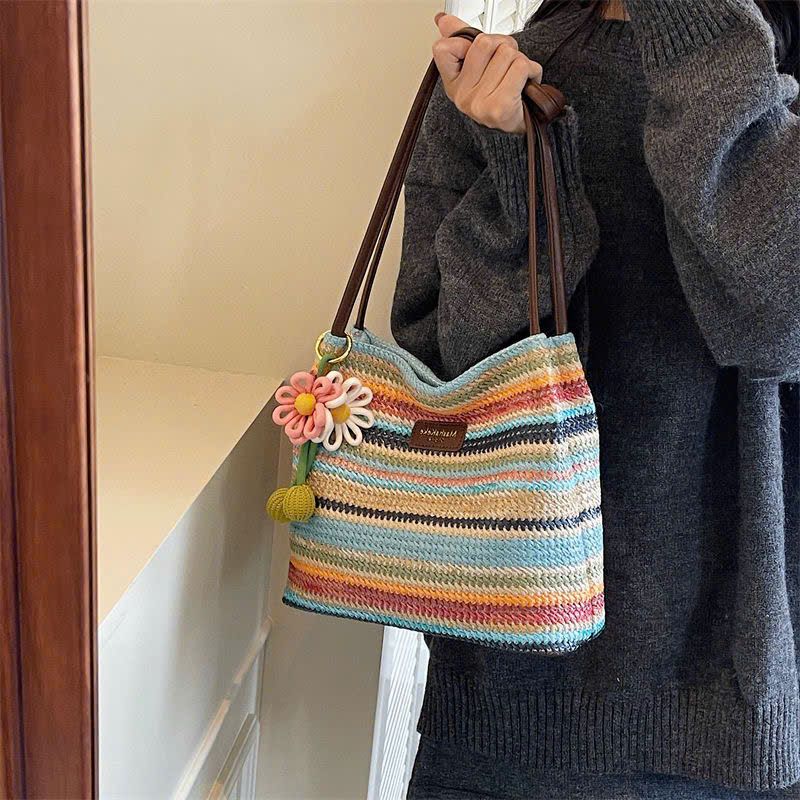  Túi Đeo Vai Dệt Sọc Cầu Vồng 