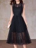  Đầm Ren Cotton Dáng Xòe Màu Đen 